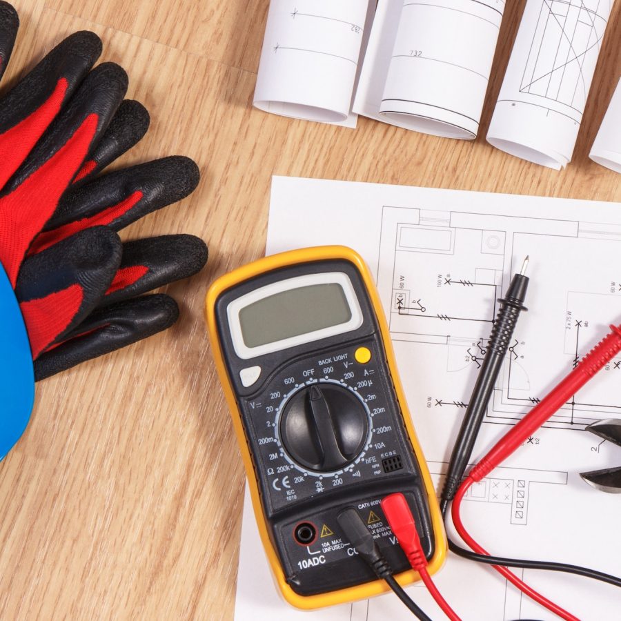 Electrical drawings, multimeter for measurement in electrical installation